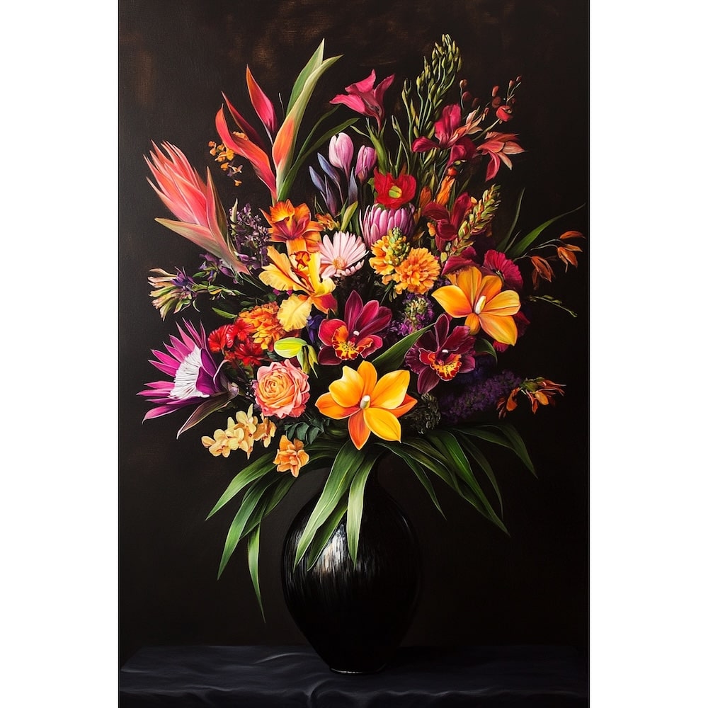 Black Background Flower Canvas
