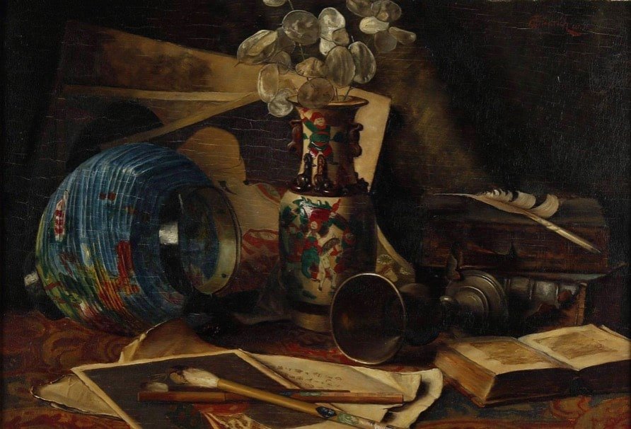 Classic still life painting of arranged objects