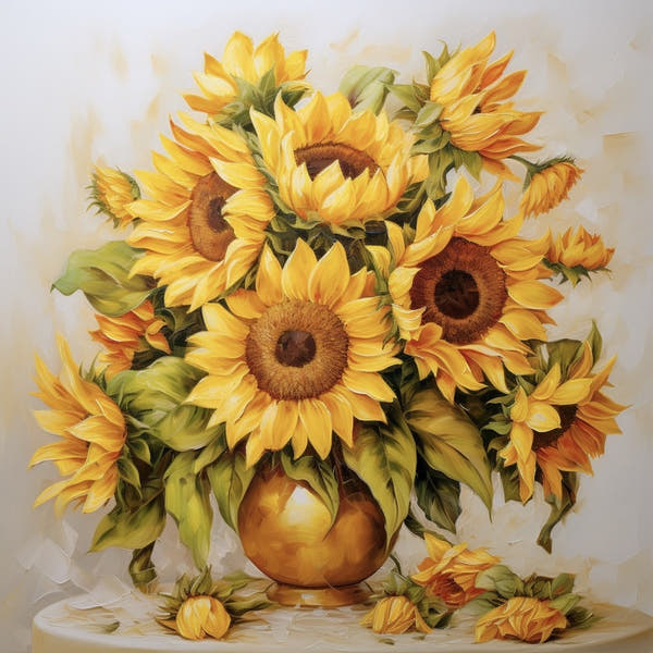 canvas of Sunflowers in Vase