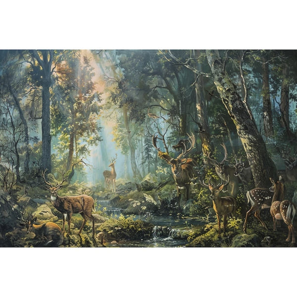 Canvas of Deer in Forest