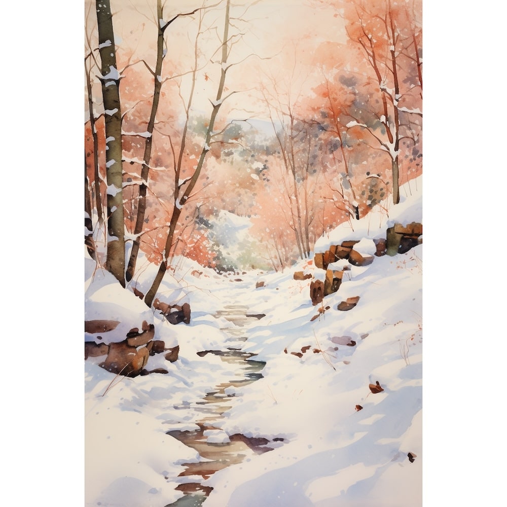 Watercolor Canvas Snow Landscape