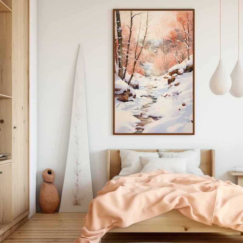 Watercolor Painting Snow Landscape