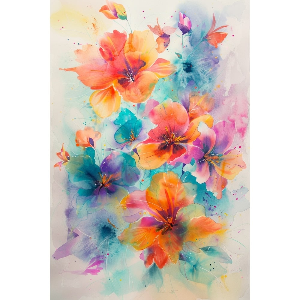 Watercolor Canvas of Flowers