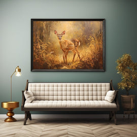 Painted spotted fawn in a golden autumn woodland