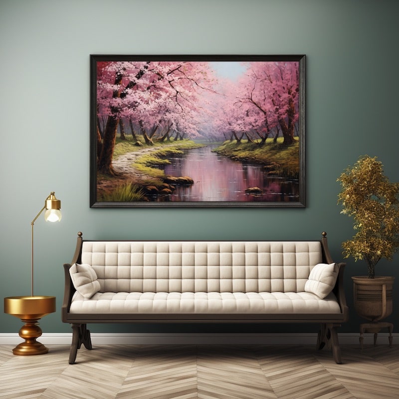 Japanese Cherry Blossom Landscape Painting