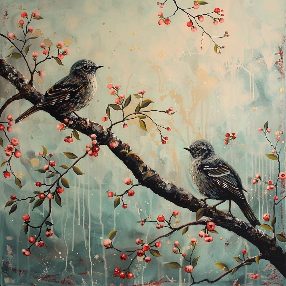 Canvas of Birds on a Branch