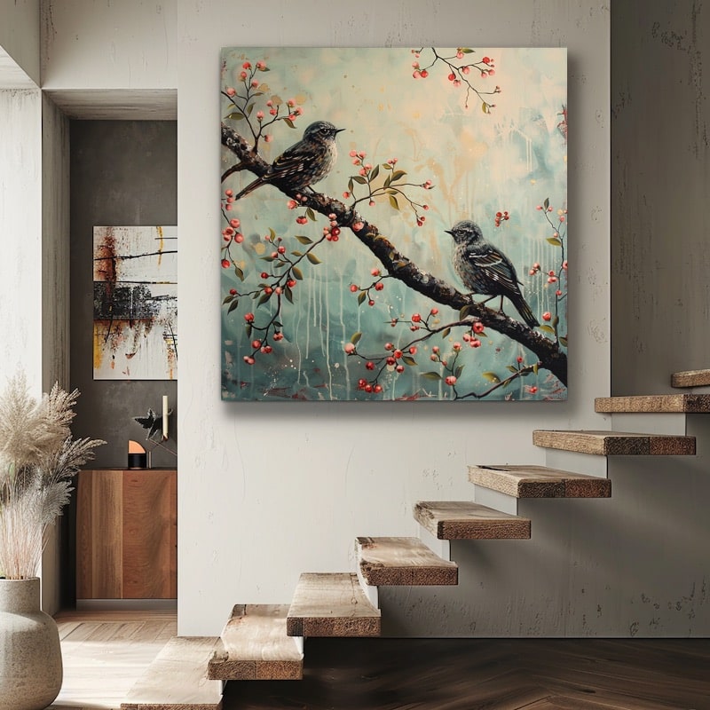 Painting of Birds on a Branch