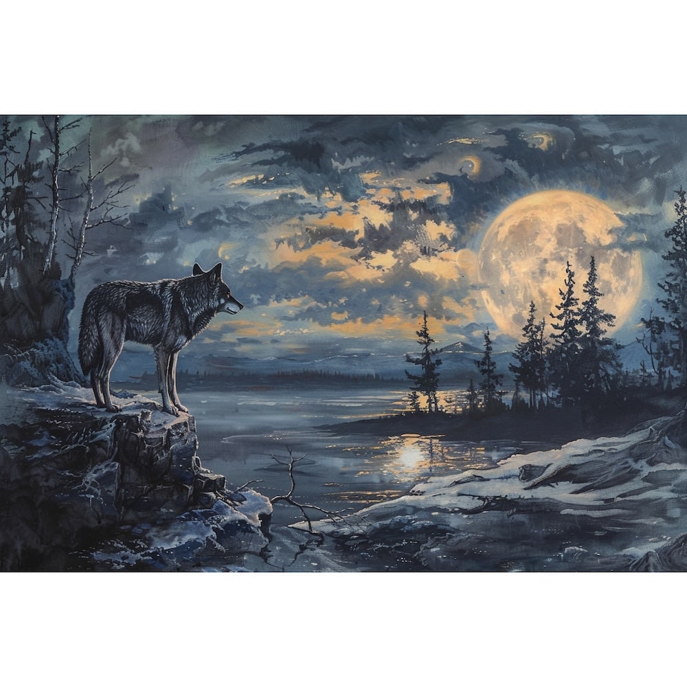 Wolf Howling at the Moon Canvas