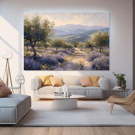 Provencal valley of olive groves and lavender drifting toward violet hills