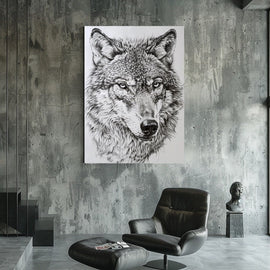 Detailed black-and-white pencil wolf portrait on white