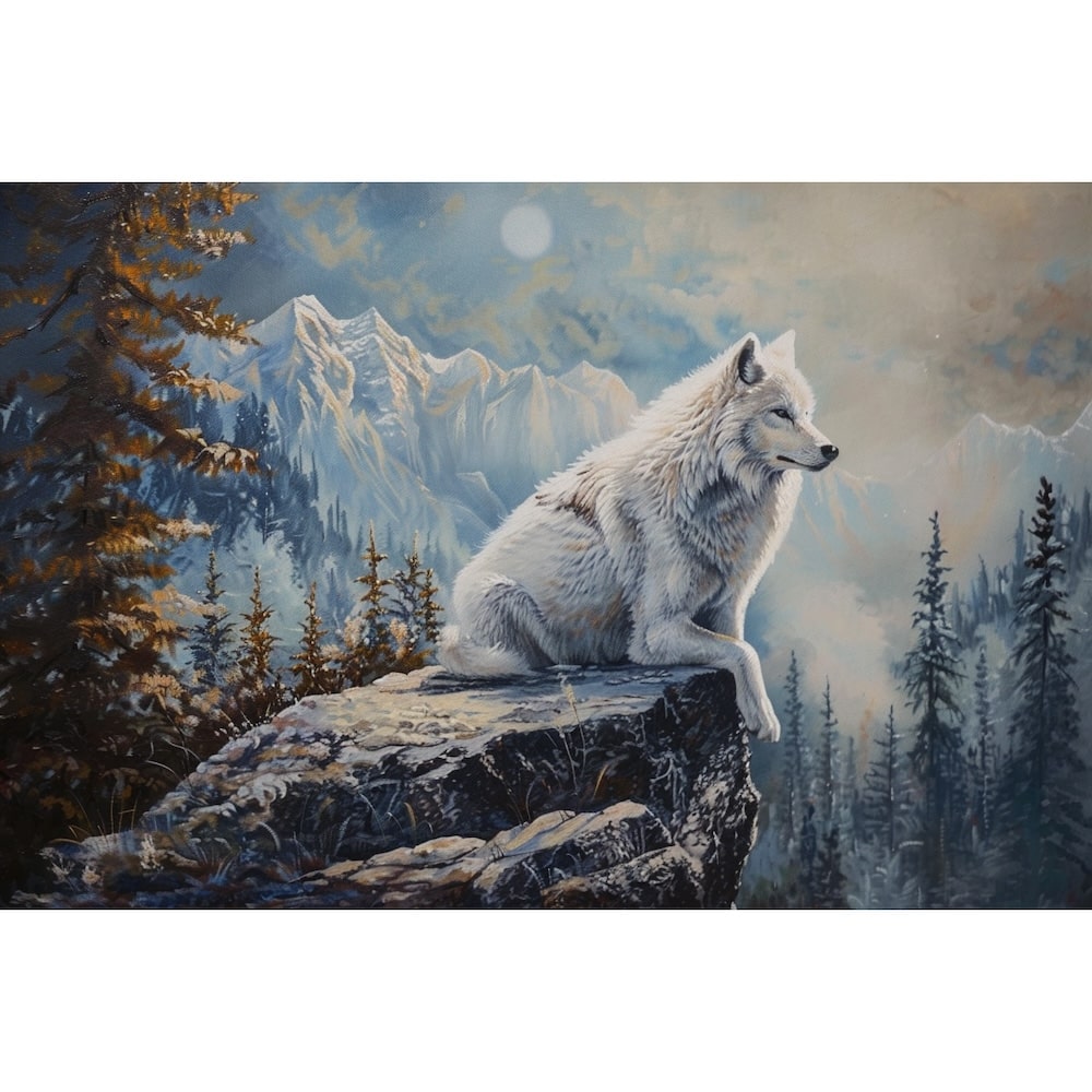 White Wolf Painting Wall Art