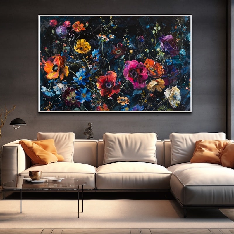 Flower Painting on Black Background