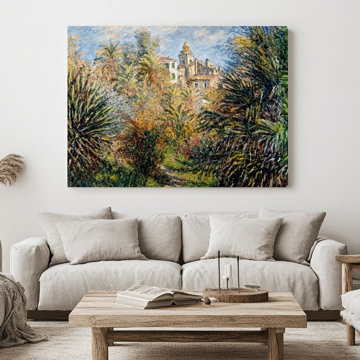 Impressionist Mediterranean garden of palms before a domed villa