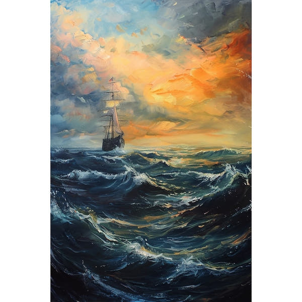 Ship on Stormy Sea Canvas