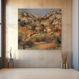 Renoir-style Mediterranean hillside with ochre cliffs and olive trees