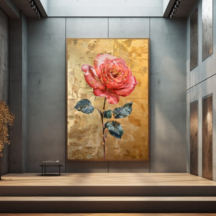 Pink rose against a gold-leaf-effect background