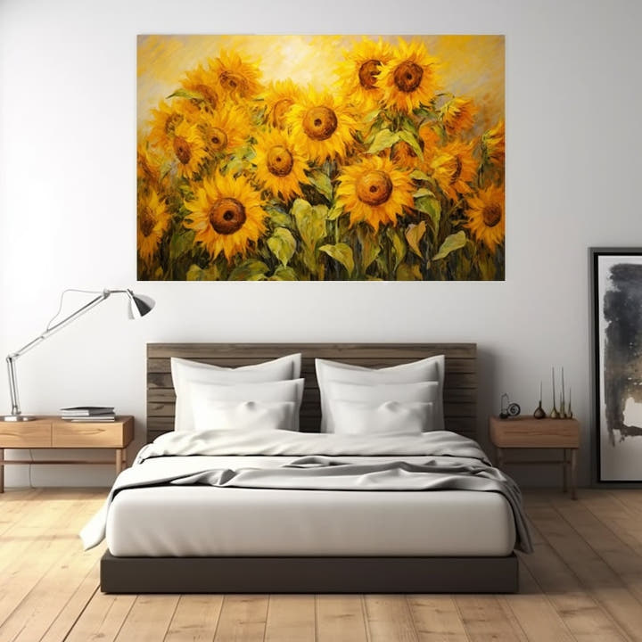 Cluster of golden sunflowers in acrylic-style strokes