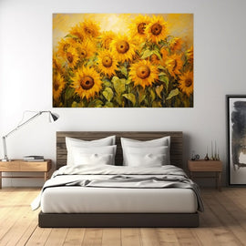 Cluster of golden sunflowers in acrylic-style strokes
