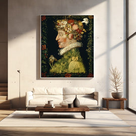 Arcimboldo Spring, a profile portrait composed of spring flowers and blossom