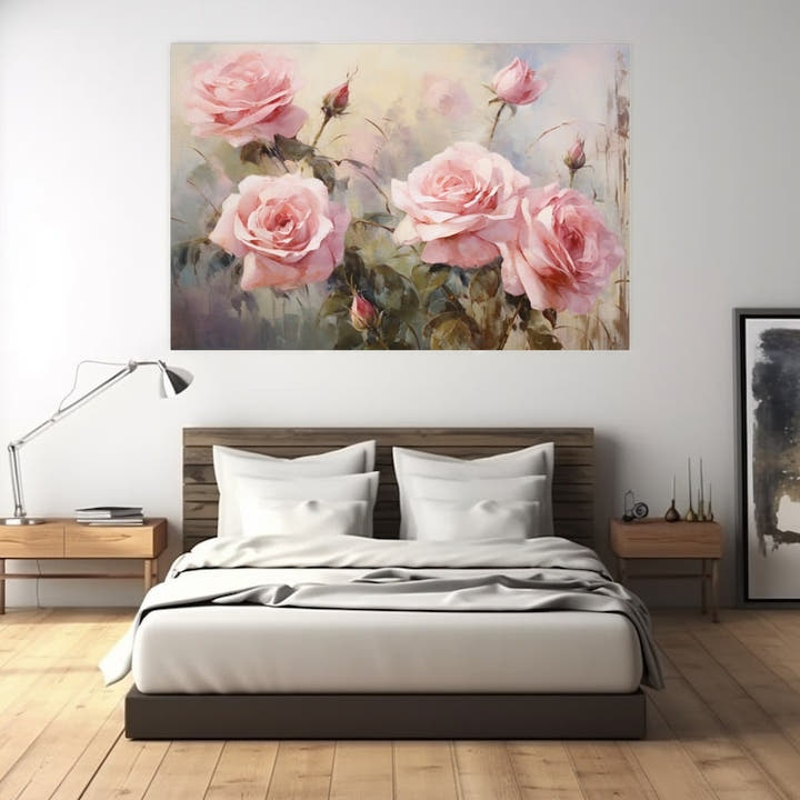 Blush pink roses and buds impressionistic painting