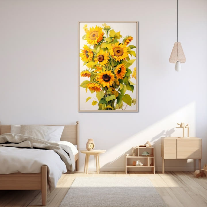 Watercolour painting of a bouquet of golden sunflowers