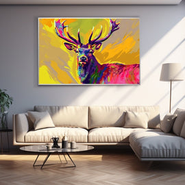 Pop-art stag canvas in electric magenta, purple, lime and orange