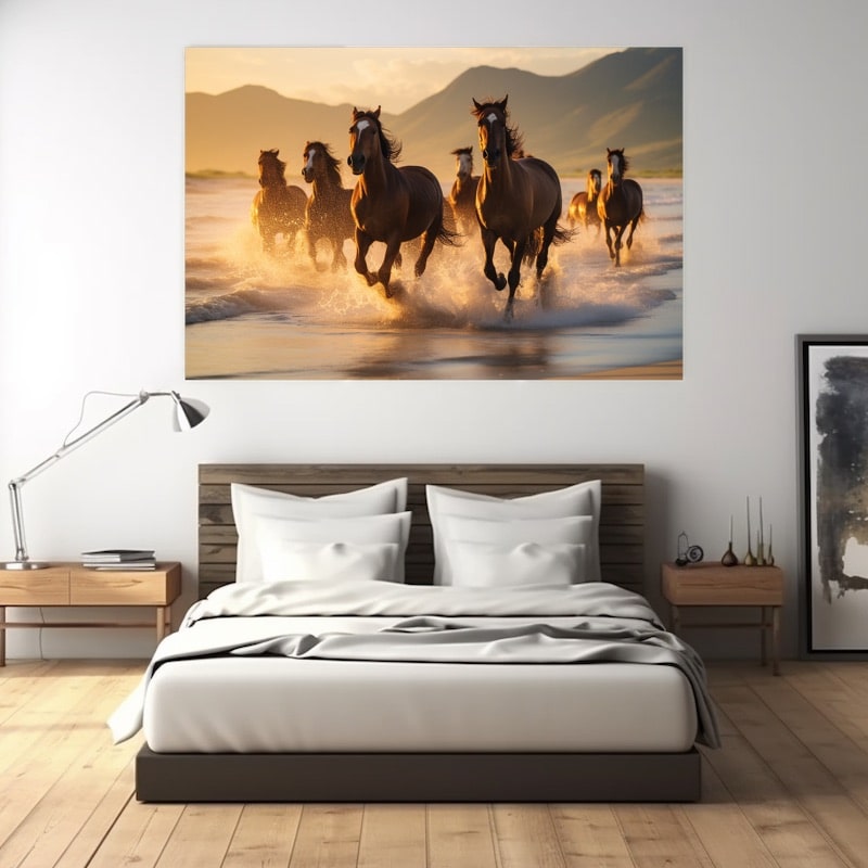 Horses Running through Water Painting