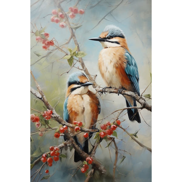 Oil Canvas of Birds and Flowers