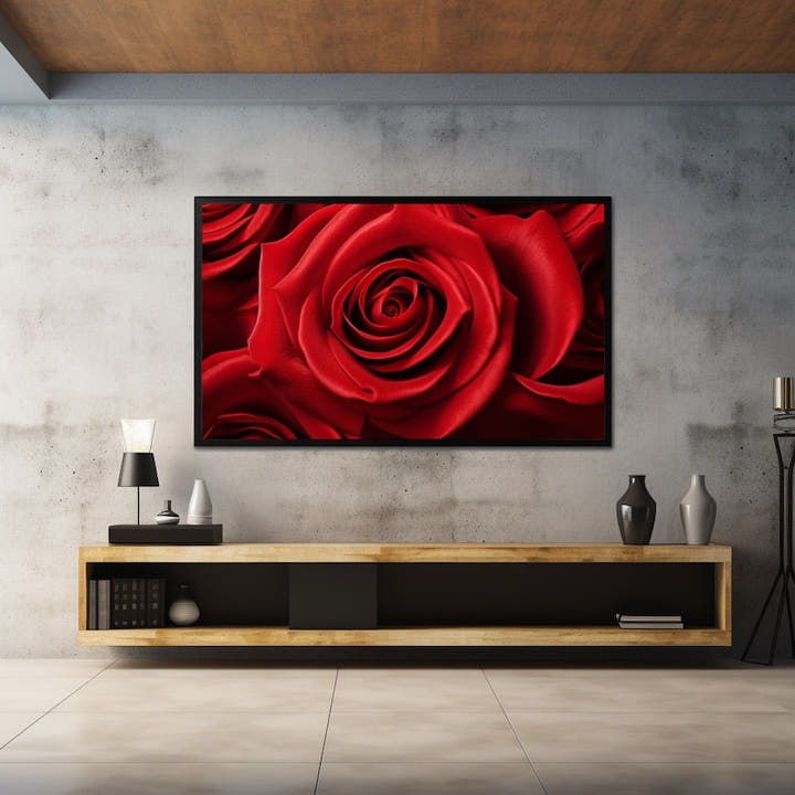 Macro close-up of crimson red roses filling the frame