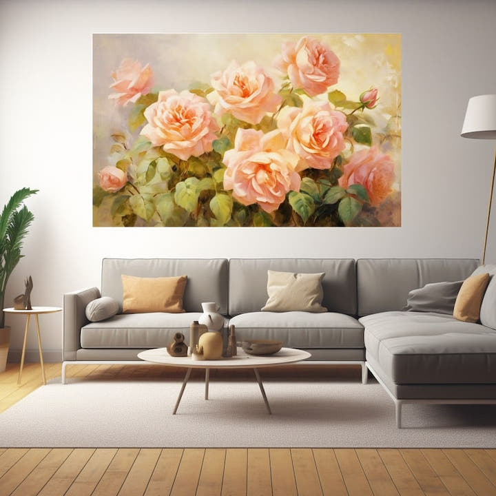Apricot and peach roses in full bloom painting