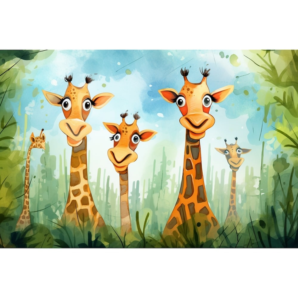 Watercolour Canvas of Giraffes
