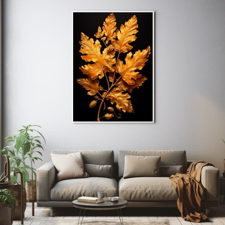 Golden sculpted leaves on a black background