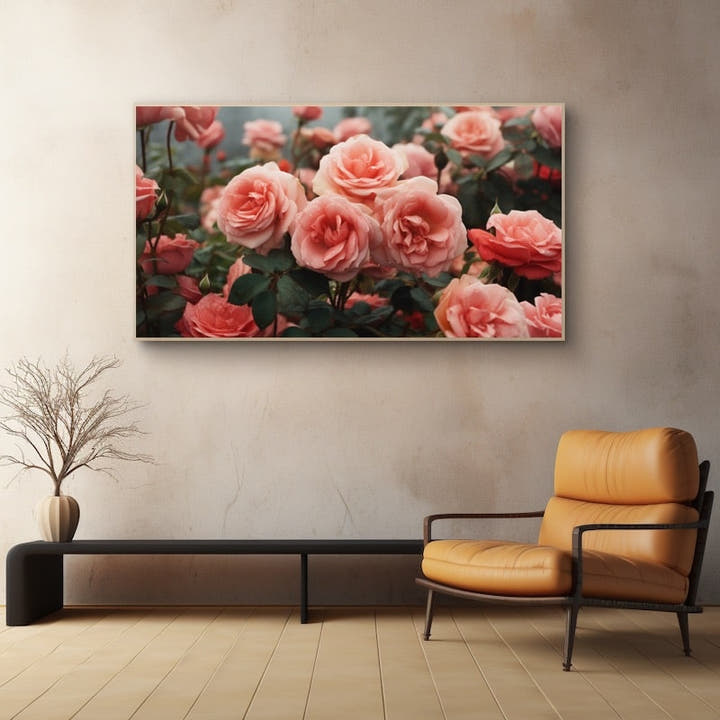 Soft pink garden roses in full bloom