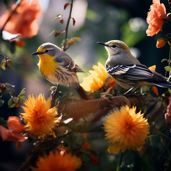 Birds with Flowers Canvas