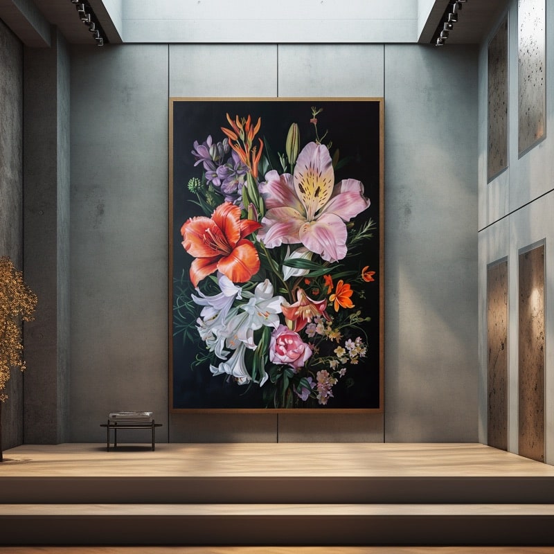 Flowers Black Background Oil Painting