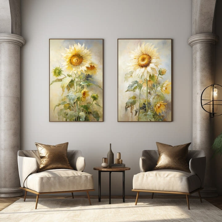 Pale white sunflower in soft impressionist style