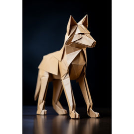 Origami-style wolf in folded paper facets on midnight blue