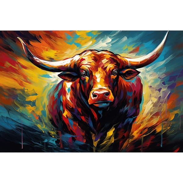 Multi Coloured Bull Canvas