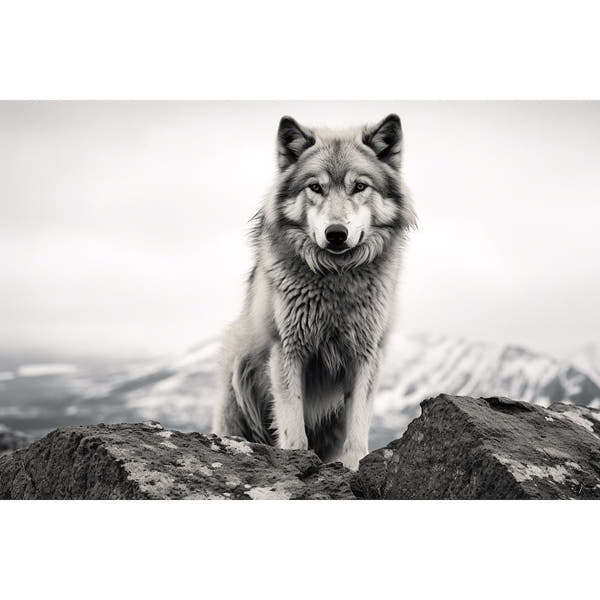 Black and White Wolf Painting