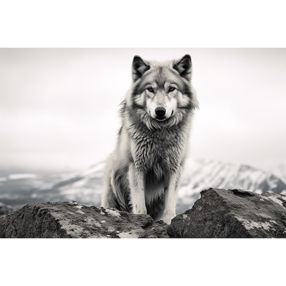 Black and White Wolf Painting