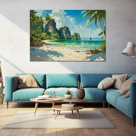 Painted tropical bay with palms and turquoise lagoon