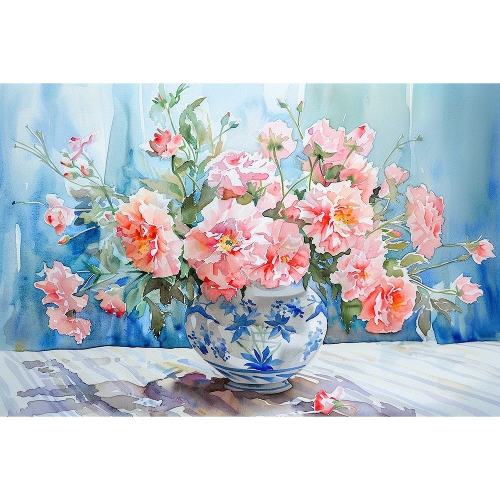 Flower Vase Watercolor Canvas