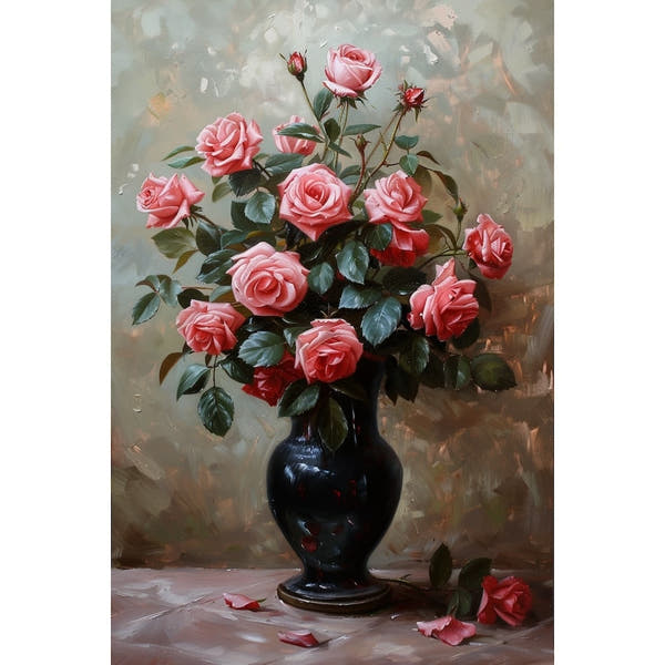 Pink Roses in a Vase Canvas