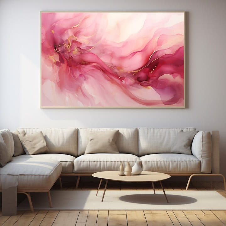 Abstract rose pink and gold alcohol-ink artwork