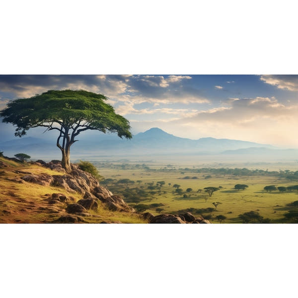 canvas of a Savannah with Mountains