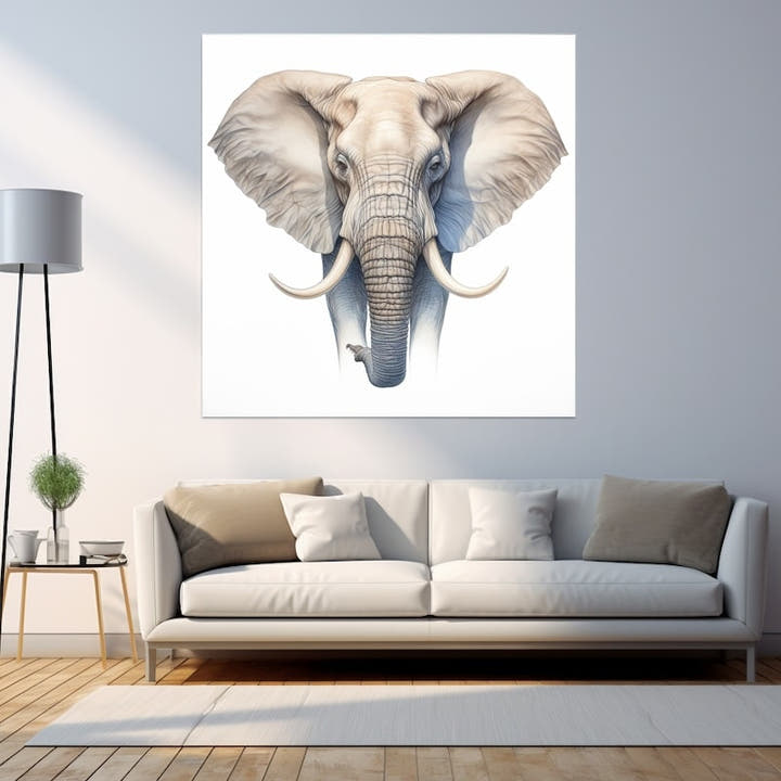 Face-on African elephant drawn in soft pencil greys on white