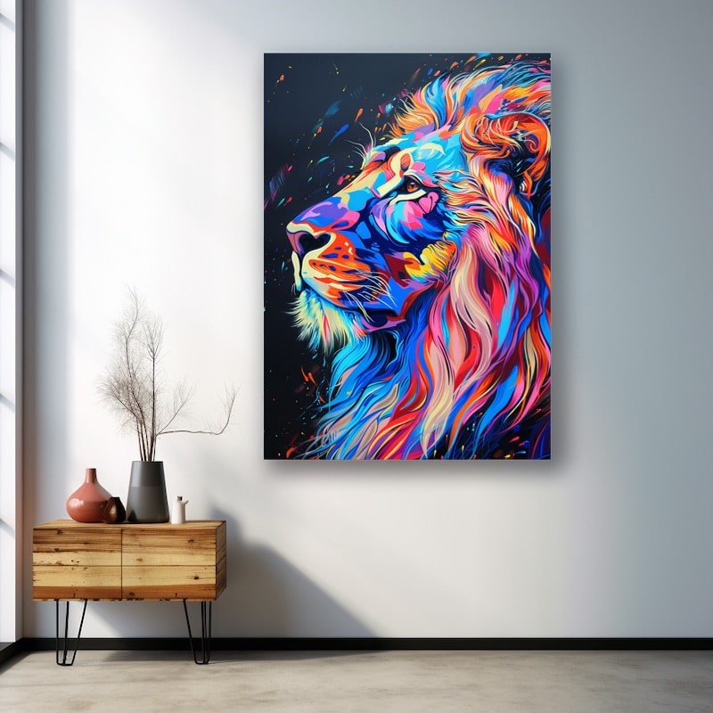 Colorful Lion Painting on Canvas
