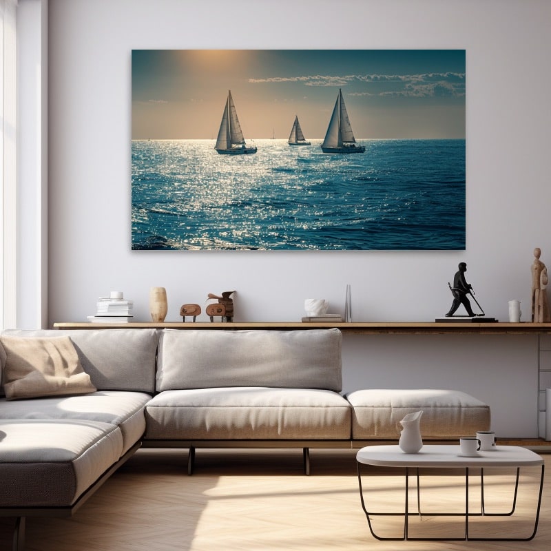 Painting of Sailboats on the Ocean