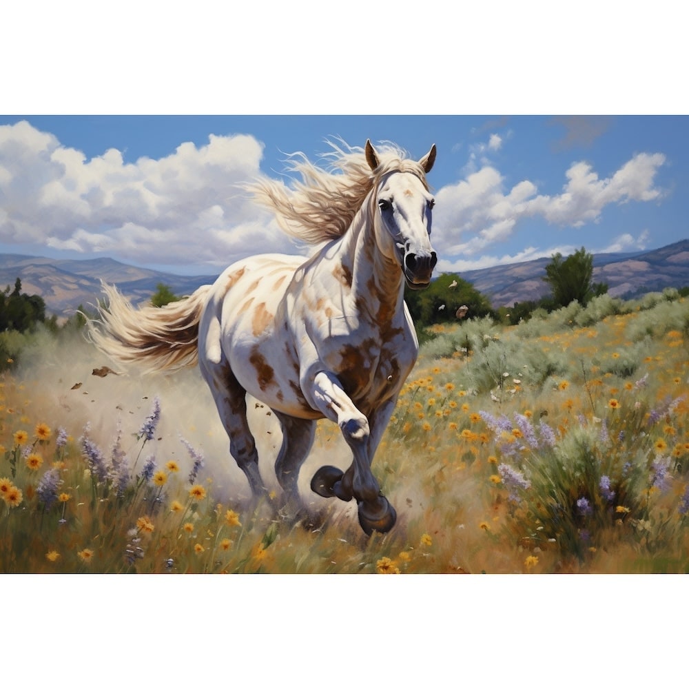 White Horse Running Canvas