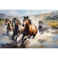 Thumbnail for Canvas of Horses Running through Water